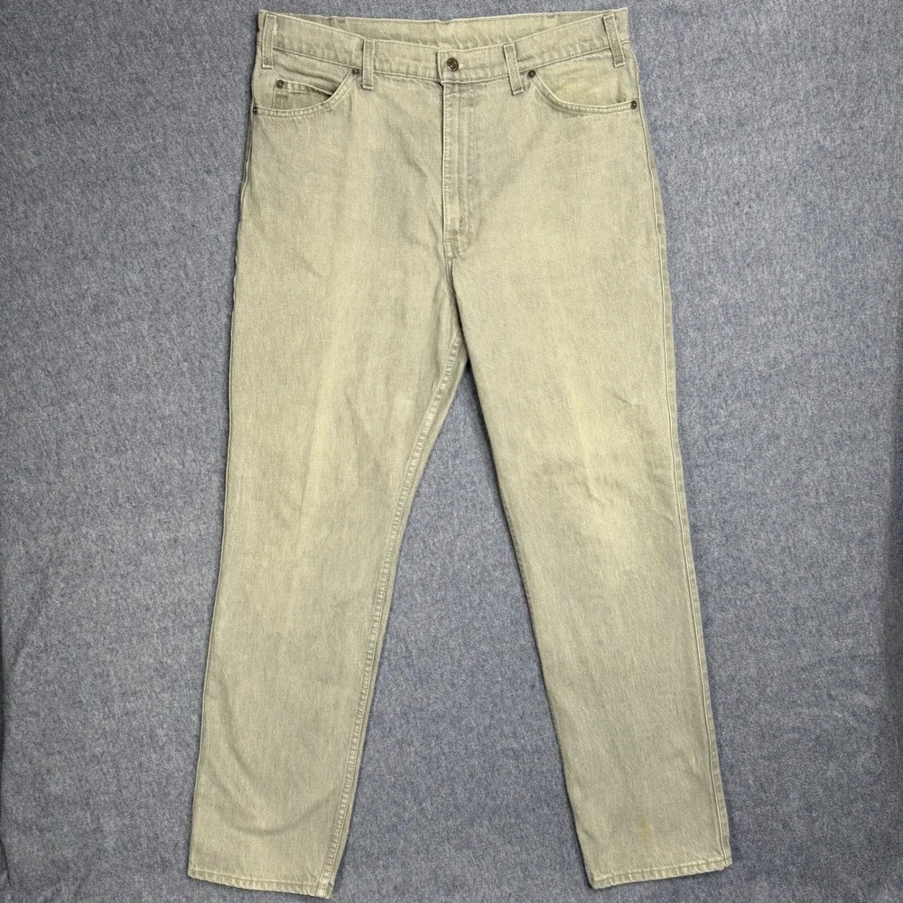 Vintage Levis 505 Orange Tab Jeans Mens 38x34 Sage Green USA Straight Leg Stain